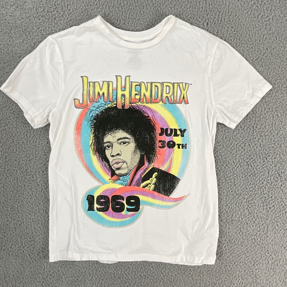 Authentic Hendrix Jimi Hendrix Graphic T-Shirt Women XL White‎ 1969 Rock Tee Exc